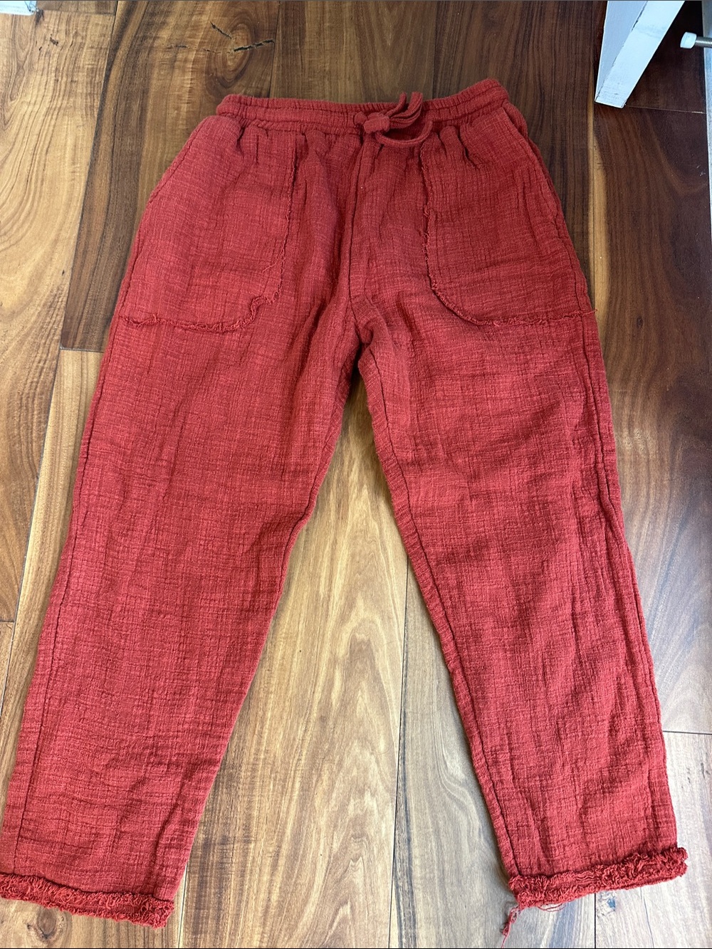 Women's Red Straight-Leg Drawstring Pants
